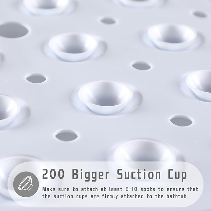 Yimobra Non Slip Bathtub Mat 40 x 16 Inch, Extra Long Shower Mat with Drain Holes, Machine Washable Baby Bath Mats, Strong Suction Cups for Bathroom Floor, Snow, One-Piece