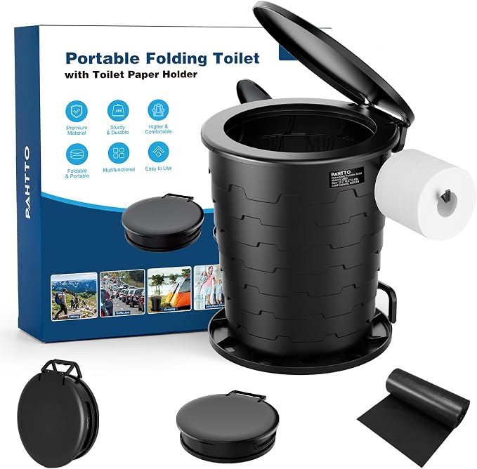 Camping Toilet,Height-adjustable Toilet, Portable Toilet for Camping, Car | Foldable Portable Potty with Toilet Bags and Paper Holder, for Camping, Outdoor, Hiking, Truck, RV, Beach