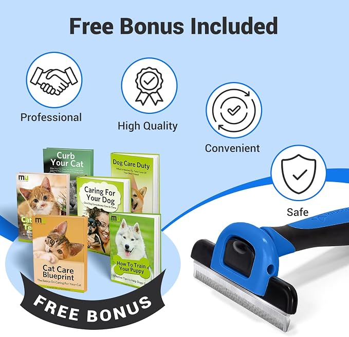 MIU COLOR Pet Grooming Brush, Deshedding Tool for Dogs & Cats, Effectively Reduces Shedding by up to 95% for Short Medium and Long Pet Hair (Navy Blue)