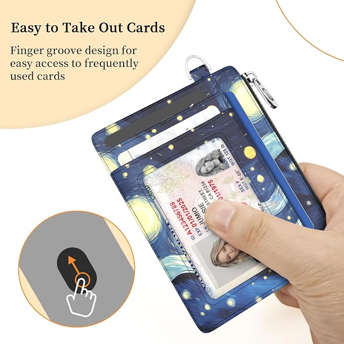 Hancynir Black Cat Slim Wallet Women Credit Card Holder, RFID Small Cute | Zipper Pocket Wallet, Thin Travel Coin Purse, Ladies Women Gifts, Minimalist Card Case, 6 Card Slots, ID Window, PU Leather