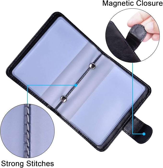 Wisdompro Credit Card Holder, RFID Blocking Wallet Debit Card Protector | Slim Leather Credit Card Organizer Case, Card Case with Magnetic Closure, 20 Card & 7 Memory Card Slots - Vertical Black