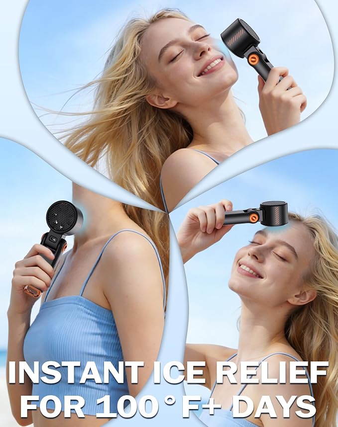 Portable Handheld Fan with Semiconductor Ice Cooling, [Instant Ice Relief], 4000mAh Rechargeable Mini Personal Fan, 5 Speeds, Quiet USB Travel Fan for Outdoor, Commuting, Summer Heat