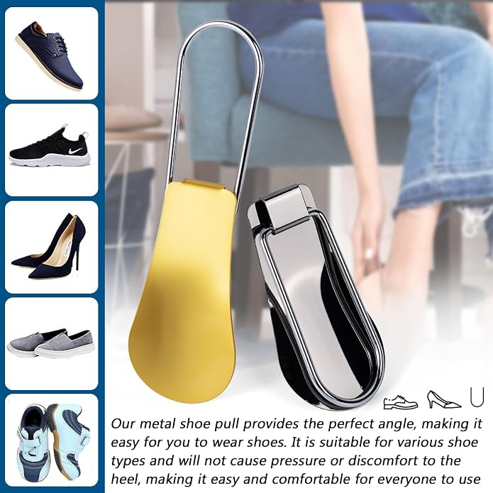 EYIWEITING Folding Mini Metal Shoe Pulls 5.7 Inch - Travel Friendly for Men, Women and Children - Pack of 2