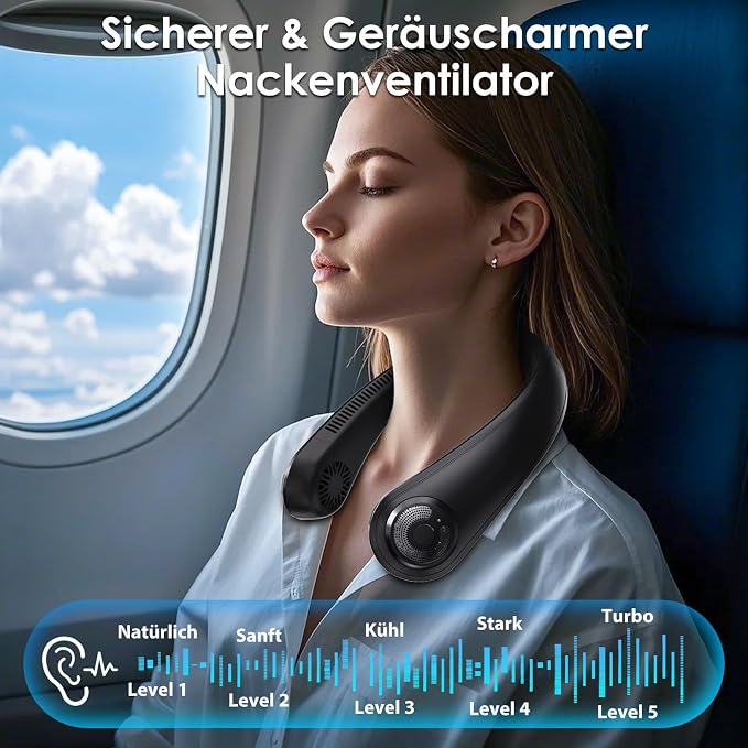 Portable Neck Fan with Neck Support, 5 Speeds, Lightweight, Gifts for Father Men Women, Personal Wearable Neck Fans that Blow Cold Air Rechargeable for Hot Flashes, Disneyland, Travel Essentials