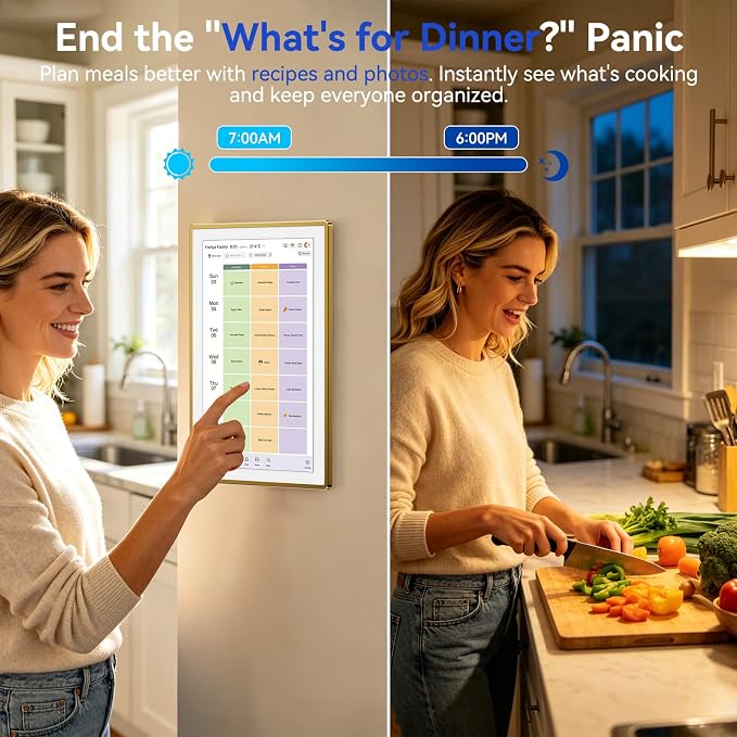 ANKRA 15.6" Digital Calendar, No Subscription Electronic Wall Calendar, Interactive Touchscreen Display for Family Schedules, Meal Planner, Chore Chart with Rewards, Digital Photo Frame, Wall & Desk Mountable (Gold)