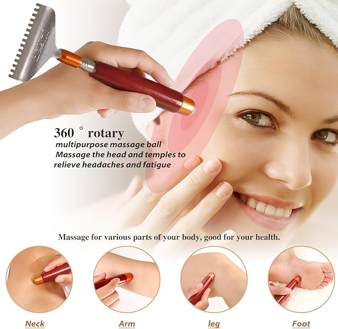 Back Scratcher with 2Pcs Large Detachable Heads, Telescoping Back Scratcher for Women Men, Stainless Steel Wide Claws/Roller Ball/Wooden Handle, Heavy Duty Body Scratcher Massager