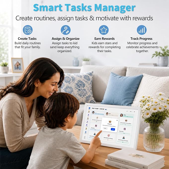 10 inch Digital Calendar Digital Picture Frame Electronic Calendar – Interactive Smart Family Planner, No Subscription, Chore Chart, Meal Planner, Star Reward, Sync Cal Via App, Gift for Mom Dad