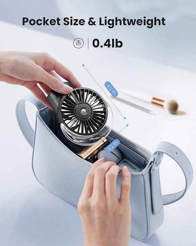 Gaiatop Portable Misting Fan, Rechargeable Handheld Fan with Water Spray | Water Mist Spray, Foldable Design, 3 Speeds, LED Display, USB Rechargeable Fan for Travel, Concerts and Outdoor Use