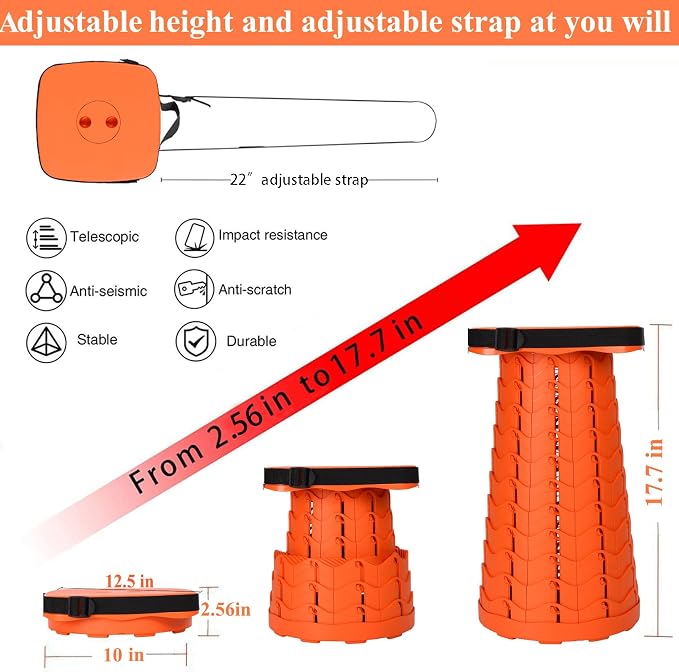 Fishboy Upgraded Collapsible Stool, 400lbs Max Weight, Lightweight But Sturdy, Portable Retractable Folding Telescoping Foldable Camping Stool for Adults Outdoor Fishing Hiking BBQ