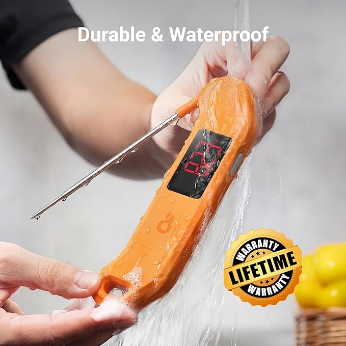 ThermoMaven 1 Sec Professional Digital Meat Thermometer, ±0.5℉ Accuracy | NIST&NSF Certified Food Thermometer, Auto-Rotate Bright LED Screen, Highly Waterproof for Grill BBQ, Orange