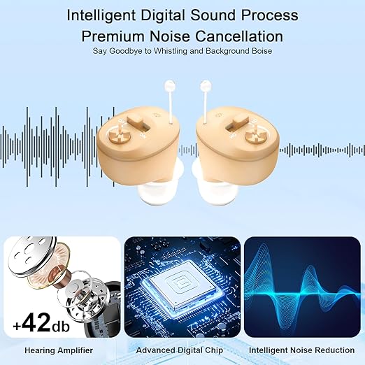 True Hearing Aids for Seniors Not Amplifier- Noise Cancelling, Rechargeable & Invisible with Magnetic Charging Box