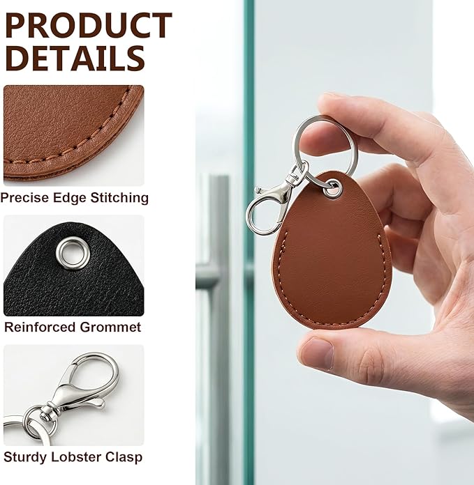 3pcs 2.3x1.8in Key Fob Holder, PU Leather RFID Key Case Protector with Ring, Proximity ID Card Keychain Case Cover