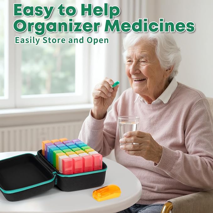 Monthly Pill Organizer 2 Times a Day with Weekly Pill Bag, 30 Day Pill Organizer 2 Times a Day with Large 31 Compartments, Monthly Stickers, Pill Cutter, Hard Travel Case Medicine Vitamins Case