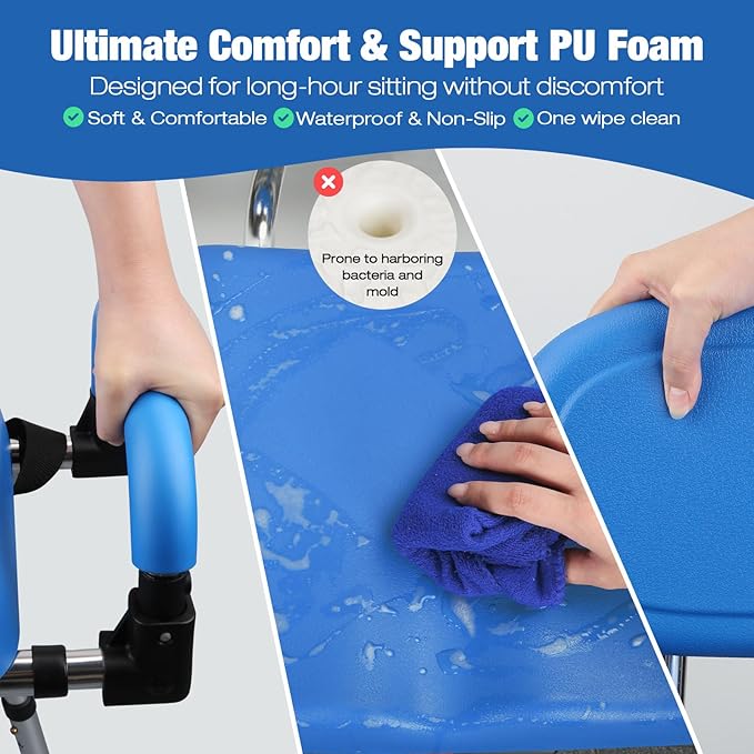Sliding Shower Chair with Wide 360° Swivel Seat, 450lbs Tub Transfer Bench for Bathtub, Adjustable Height and Arms Width Shower Seat for Inside Shower, Shower Chair for Elderly and Disabled