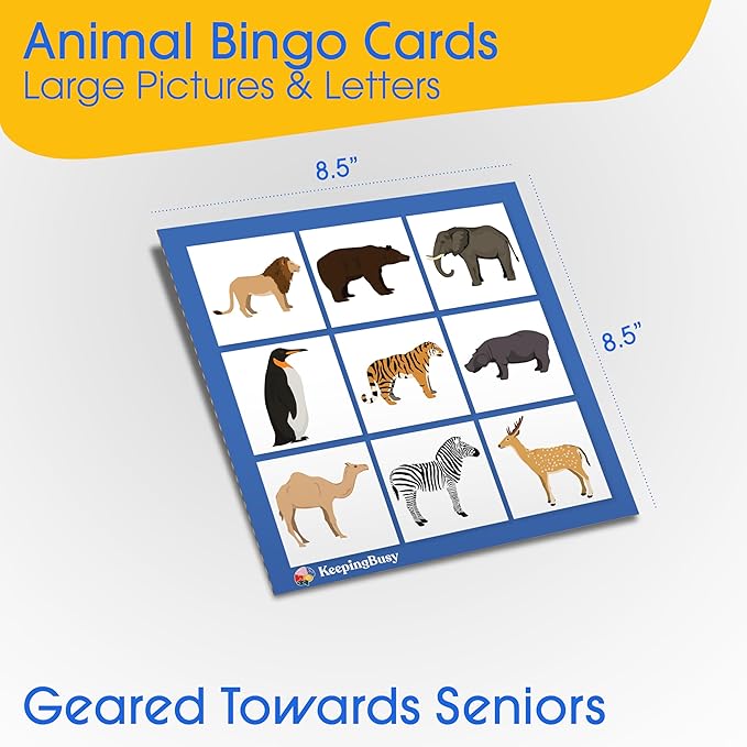 Keeping Busy Animal Bingo Games | Dementia Activities for Seniors Dementia Products for Elderly Alzheimers Products for Elderly Reusable Bingo Cards Reusable Chips & 6 Board Set Alzheimers Activities