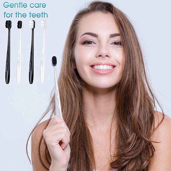 Patelai 20 Pieces Extra Soft Toothbrush Micro Nano 20, 000 Bamboo Charcoal Bristles Toothbrush Soft Bristle for Fragile Oral Teeth Recession, Black and White