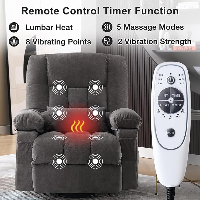MAHOMICO Power Lift Recliner Chair for Elderly with Vibration Massage and Heating Functions, Electric Recliner Single Sofa with Side Pockets and USB Charge Port, Suitable for Living Room and Bedroom