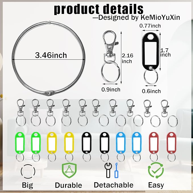 Large Key Ring - 21pcs Janitor Big Multi Key Chain Organizer Extra Metal Hoop Holder with Labels Tags for Landlord for Office, Schools, Warehouse, Hotel, Apartments, 3.5 inch