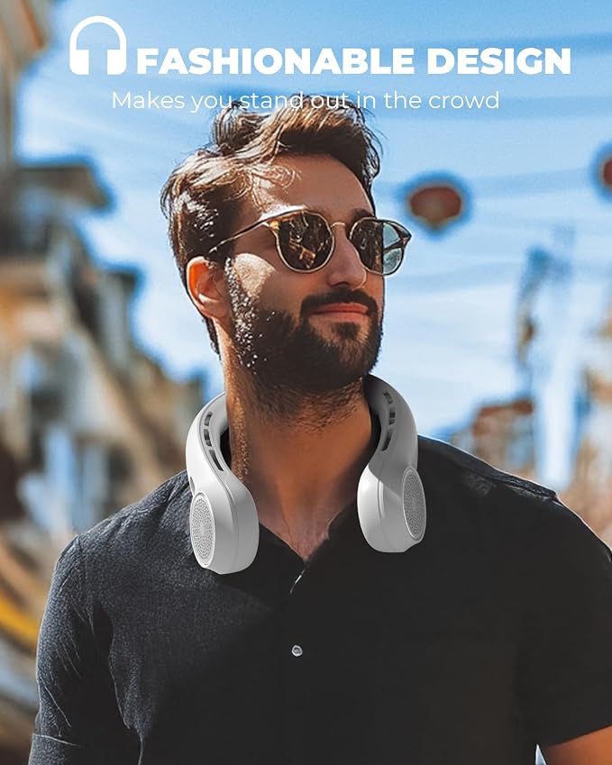 Neck Fan with 4000mAh Rechargeable Battery & LED Display, Portable Personal Cooler for Women/Men, 3-Speed Bladeless 360° Cooling Fans, Stylish Gift for Gym/Travel/Office, White