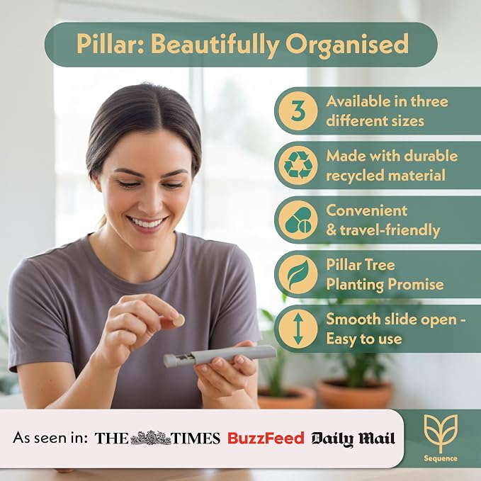 Pillar AM/PM Pill Box Organizer Two Times a Day | Aesthetic 7 Day Tablet Organizer 2 Times A Day | Beautiful Weekly Pill Box for Day and Night Medication (Powder Blue)