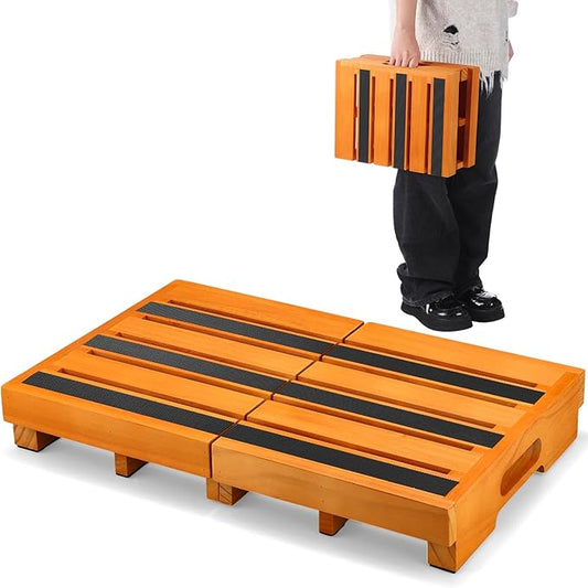 Wooden Step Stool 3 Inch One-Step Non-Slip Outdoor Platform Heavy Duty Portable Half-Step Ideal for Seniors with Knee Issues, Safe Step Stool for Outdoor Bathroom Kitchen Bed(Oak Color)