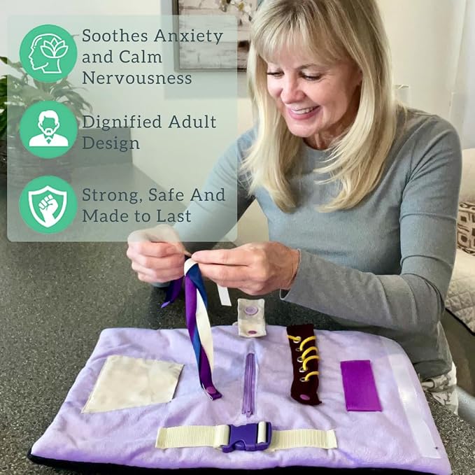 Modaliv 2-in-1 Sensory Fidget Blanket & Calming Muff, Lilac | Alzheimer's & Dementia Activity Mat for Adults, Anxiety Relief, Therapeutic Tactile Sensory Engagement
