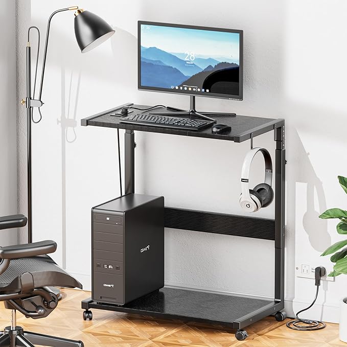 JANE EYRE PC Tower Stand - Adjustable Computer Tower Stand with Charging Station CPU Holder with Wheels for Home Office Gaming, Upgraded Larger Size 25.9" to 34.9" Height