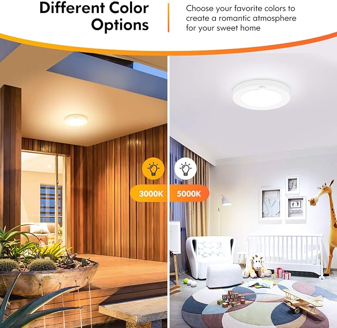 Motion Sensor LED Ceiling Lights, 1200LM & 15W(100W Equivalent), 3000K/4000K/5000K Selectable, 7.5inch Flush Mount Lighting Fixture for Indoor, Stairs, Pantry, Closet, Pack of 4, White | 3000K/4000K/5000K Adjustable, Non-Dimmable Motion Sensor Light In...