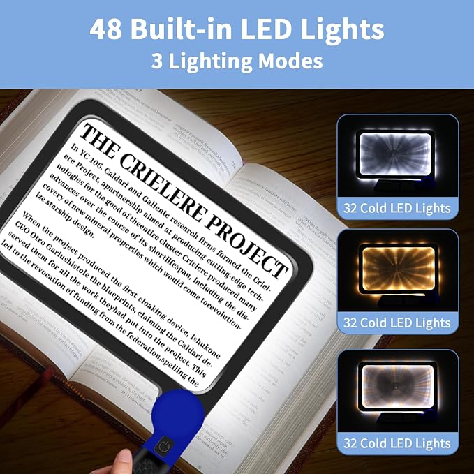5X Magnifying Glass with Light, Full Page Magnifier for Reading, 48 LEDs