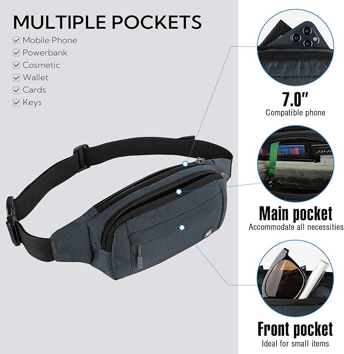 WATERFLY Fanny Pack Waist Bag: Small Hip Pouch Bum Bag Fannie Pack Phanny Fannypack Waistpack Bumbag Beltbag Sport Slim Fashionable for Jogging Hiking Hiker Woman Man | Adjustable extender strap, Slim compact, Water-resistant durable material, Breathab...