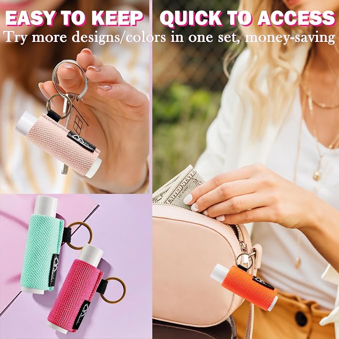 WK IEASON - Lip Balm Holder Keychain Clip On Lipstick Sleeve Tight-Knit Elastic Lip Balm Keychain Holder (Black/Grey/Yellow/Blue)