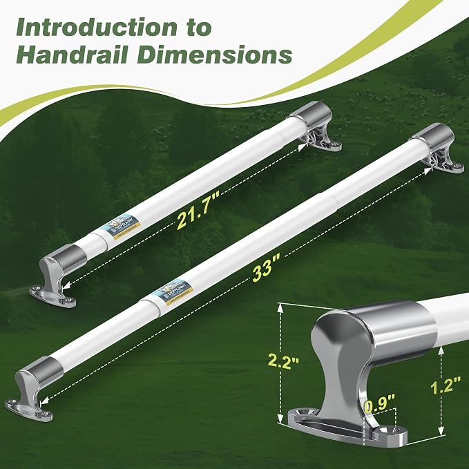 Adjustable RV Screen Door Handle Cross Bar, White, 21.7-33 in | Aluminum Pull Rod for Motorhome, Camper, Fifth Wheel and Travel Trailer Doors; Quick Install, Helps Protect Screen Mesh