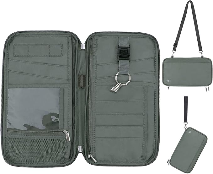 WALNEW Passport Holder for Travel Family, RFID Blocking Passport Wallet | International Travel Essentials, Travel Document Holder with Wristlet and Cross Body Straps, Fits 7 Passports for Family