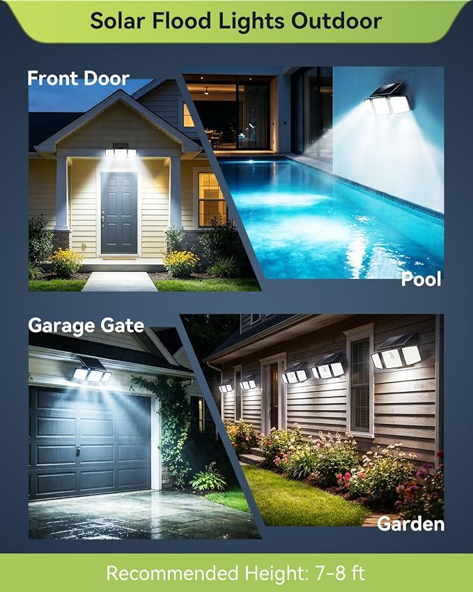 daphino 2500LM Solar Lights, Motion Sensor Outdoor Lights, 3-Head, 1 Pack | 270° Wide-Angle Street & Area Coverage, IP65 Waterproof Security Lighting, 3 Lighting Modes, Remote Control