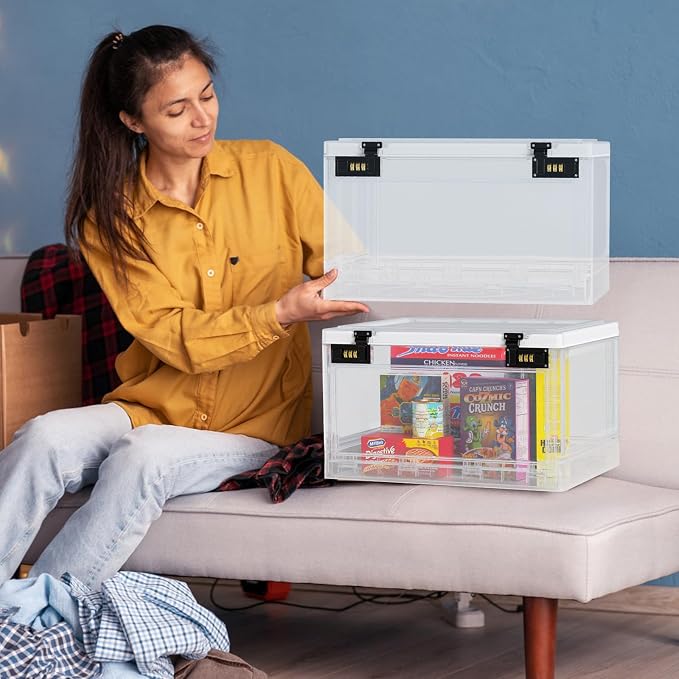 Lock Box with Locker,Lockbox for Office,School,Home Personal Items Safe,Medicine Lockable Cabinet,Food Snacks Container,Files Documents Organizer,Kids Proof Prize Box (Clear)