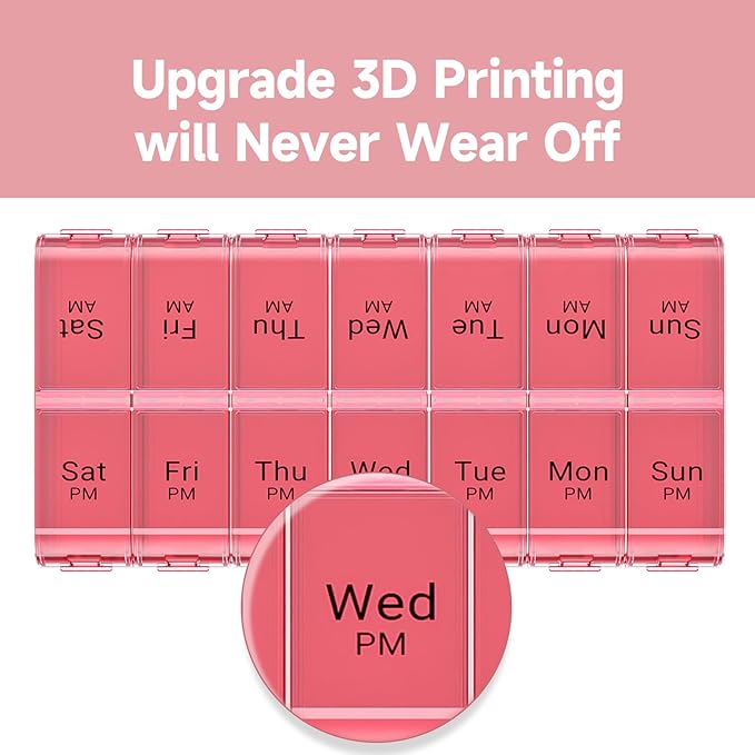 COLORWING AM PM Extra Large Pill Organizer, XL 7 Day Pill Organizer 2 Times a Day, Weekly Daily Pill Case, Day Night Oversized Medicine Box, Vitamin Holder, Big Pill Container (Pink)