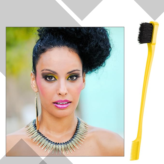 Geiserailie 3 Pcs Slick Back Hair Brush Set Bristle Brush Edge Control Teasing Comb for Women Black Hair(Yellow,Pink,Cyan)