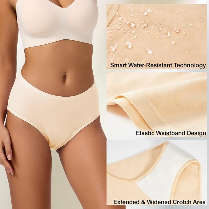 Battewa Leak Proof Underwear for Women 40ml Absorbency 3Beige M | mid-waist panties,reusable,bladder leak protective briefs,pee proof,waterproof,40ml absorbent for Light to moderate leaks