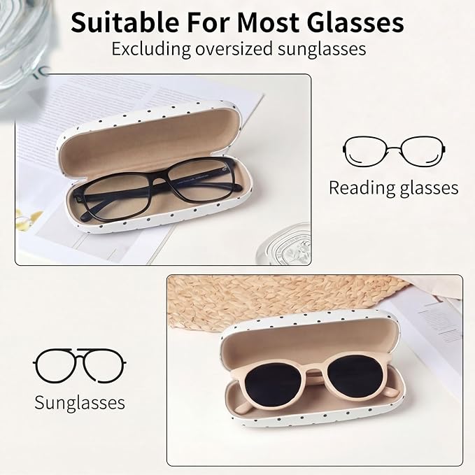 Glasses Case Hard Shell, Cute Sunglasses Case for Women Leather Protective Case for Eyeglass with Cleaning Cloth