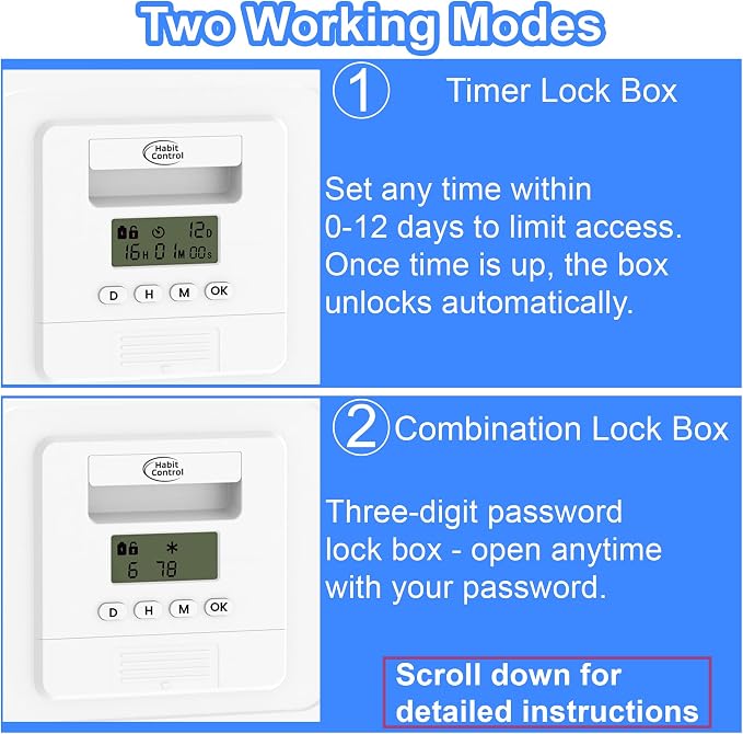 Combo & Timed Lock Box Clear Plastic Medication Lock Box With Combination Lock, Locking Snack Container For Fridge/Refrigerator, Tablet, Cell Phone Locker Time Safe(Clear Timer)