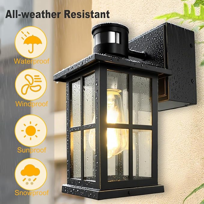 Motion Sensor Porch Lights with GFCI Outlet, Outside Dusk to Dawn Wall Mount, 3 Lighting Modes Exterior Light Fixture Waterproof, Outside Wall Lamp for House Patio Garage.(Black,1 Pack)