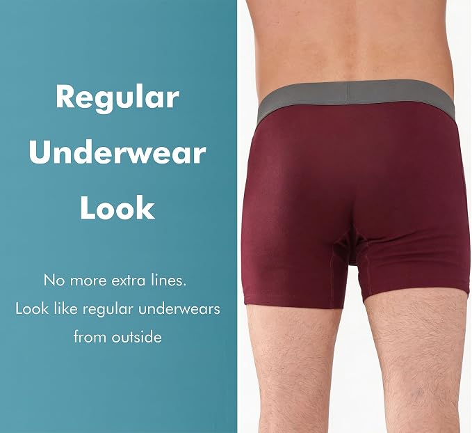 AIRCUTE Washable Absorbency Incontinence Underwear for Men, 6" Inseam Urinary Protective Boxer Briefs for Bladder Leaks 60ML (Medium, Red)