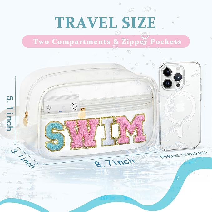COSHAYSOO Clear SWIM Bag Waterproof Valentines Grab Bag Gifts for Women Teen Girls Swimmer Team Coach, Swimming Pool Accessories Organizer Transparent Makeup Toiletry Bag Beach Travel Cosmetic Pouch