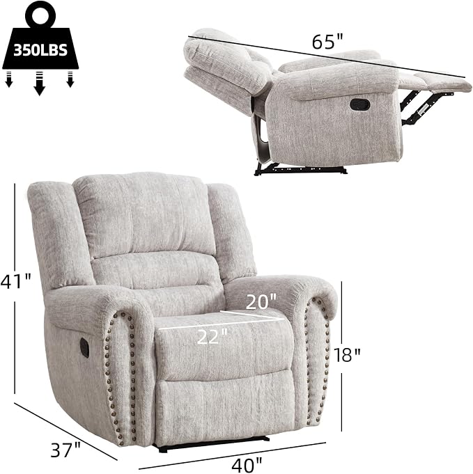 Manual Recliner Chair Set of 2, Classic and Traditional Manual Recliner Chair with Comfortable Arms and Back Single Sofa for Living Room, White Grey