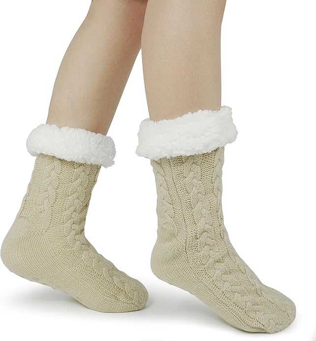Slipper Socks for Women with Gripper - Winter Non Slip Thick Fuzzy Socks - Warm Cozy Christmas Gift