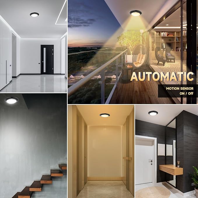 ECOELER 6Inch Motion Sensor LED Ceiling Light with Timer Countdown, 16W 1000Lm, 3 Colors in 1 (3000K/4000K/5000K), Occupancy Sensor Light Fixture for Doorway, Stairway, Corridor, Black