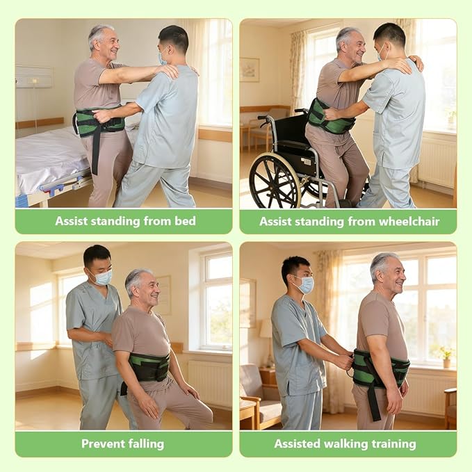 Gait Belts with Padded Handles,Transfer Belts Physical Therapy Belt for Seniors Moving, Lifting Belt Assist Patient/Elderly (Green, Large)