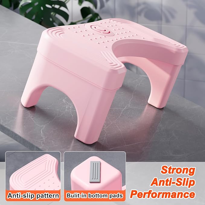 Recximi Pink Toilet Poop Stool Squat Adult, 6.7 Inch Squatting Potty for Adults & Kids, Plastic Bathroom Stool for Pooping, Non-Slip Toilet Foot Step, Easy to Wash, 1 Pack