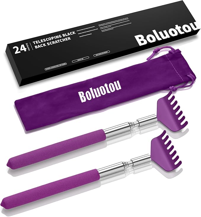 Kuvvfe 2 Pack Portable Extendable Back Scratcher, Stainless Steel Telescoping Back Scratcher with Beautiful Present Packaging(Purple)
