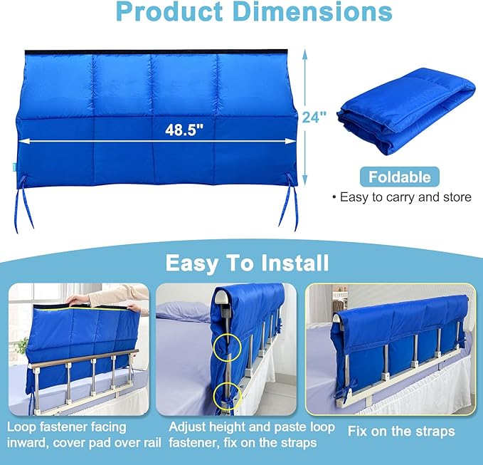Bed Rail Padding Cushion for Hospital Bed Rails Pads Covers for Elderly Adults Safety Bed Guard Side Rails Bumper Sides Half Rail Cover Seniors Medical Bed Railings Pads Barrier Protector - 2PCS